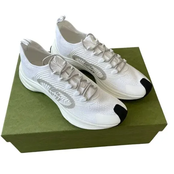 Gucci Run Sneaker Interlocking G White Technical Knit 680893 Men's 12.5 US 13